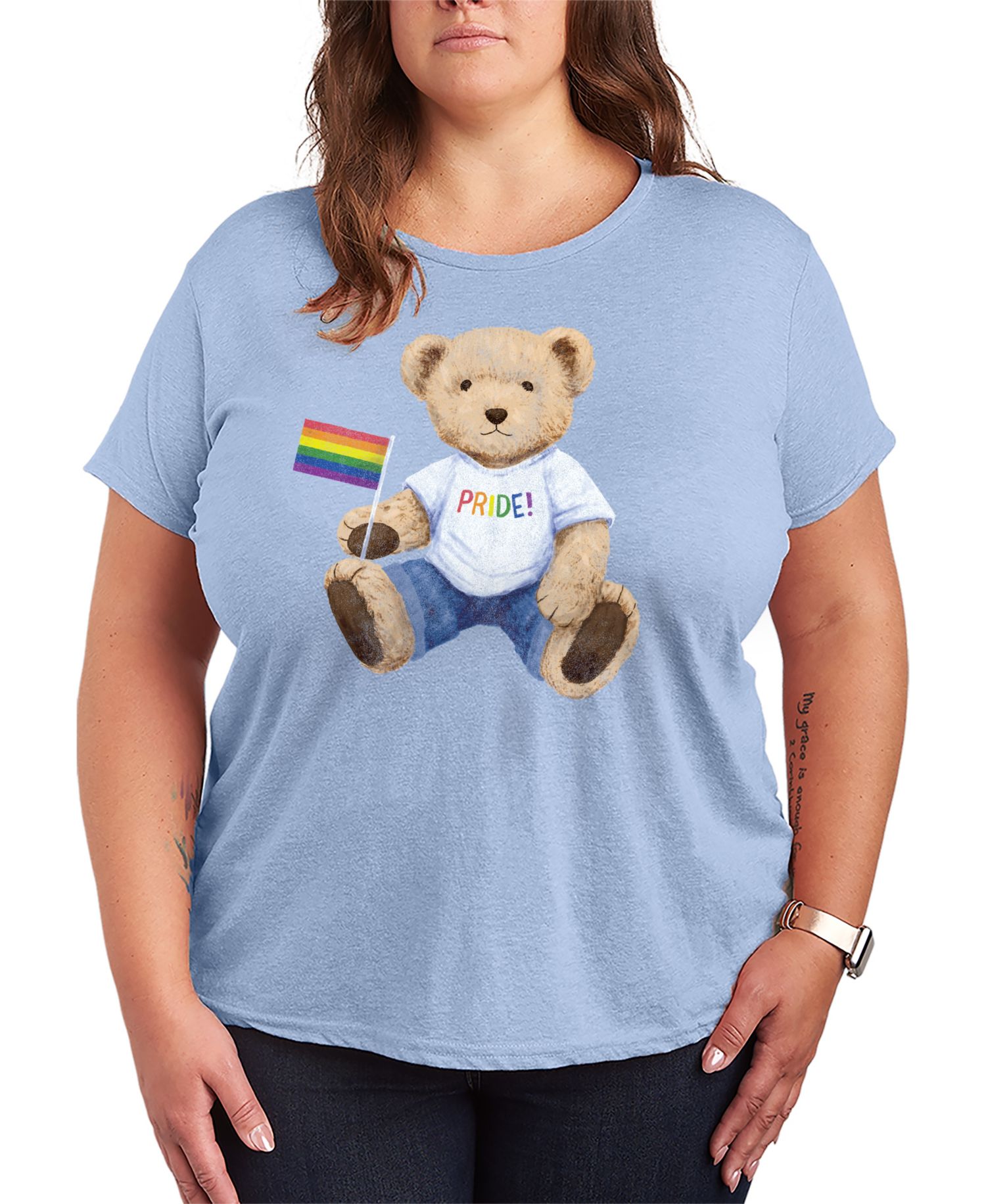Plus Size Instant Message Pride Teddy Bear Short-Sleeve Graphic T-Shirt