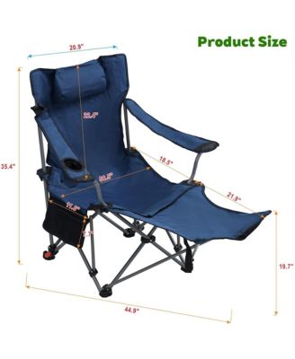 Outdoor Camping Chair, Portable Folding Reclining Chair with 3-Level Adjustment, Side Pockets, Cup Holder and Carry Bag for Lawn, Picnic
