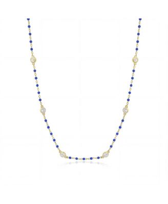 Enamel Bead CZ Chain Necklace 14K Gold-Plated Sterling Silver