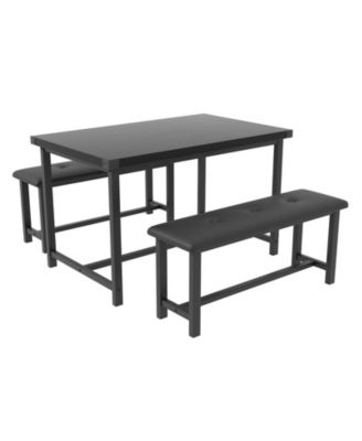 3-Piece 4-Person Industrial Dining Set with 2 Benches