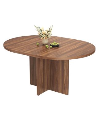 Extendable 4-8 Person Round to Oval Dining Table with Storage
