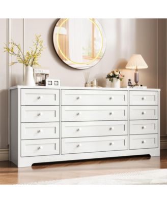 12 Drawer Wood Dresser with Wide Top for 65" TV, Modern Farmhouse Storage Cabinet for Bedroom