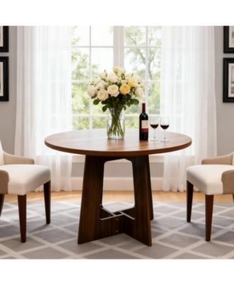 43" Round Dining Table for 4, Space-Saving Wooden Pedestal, Modern Farmhouse Design