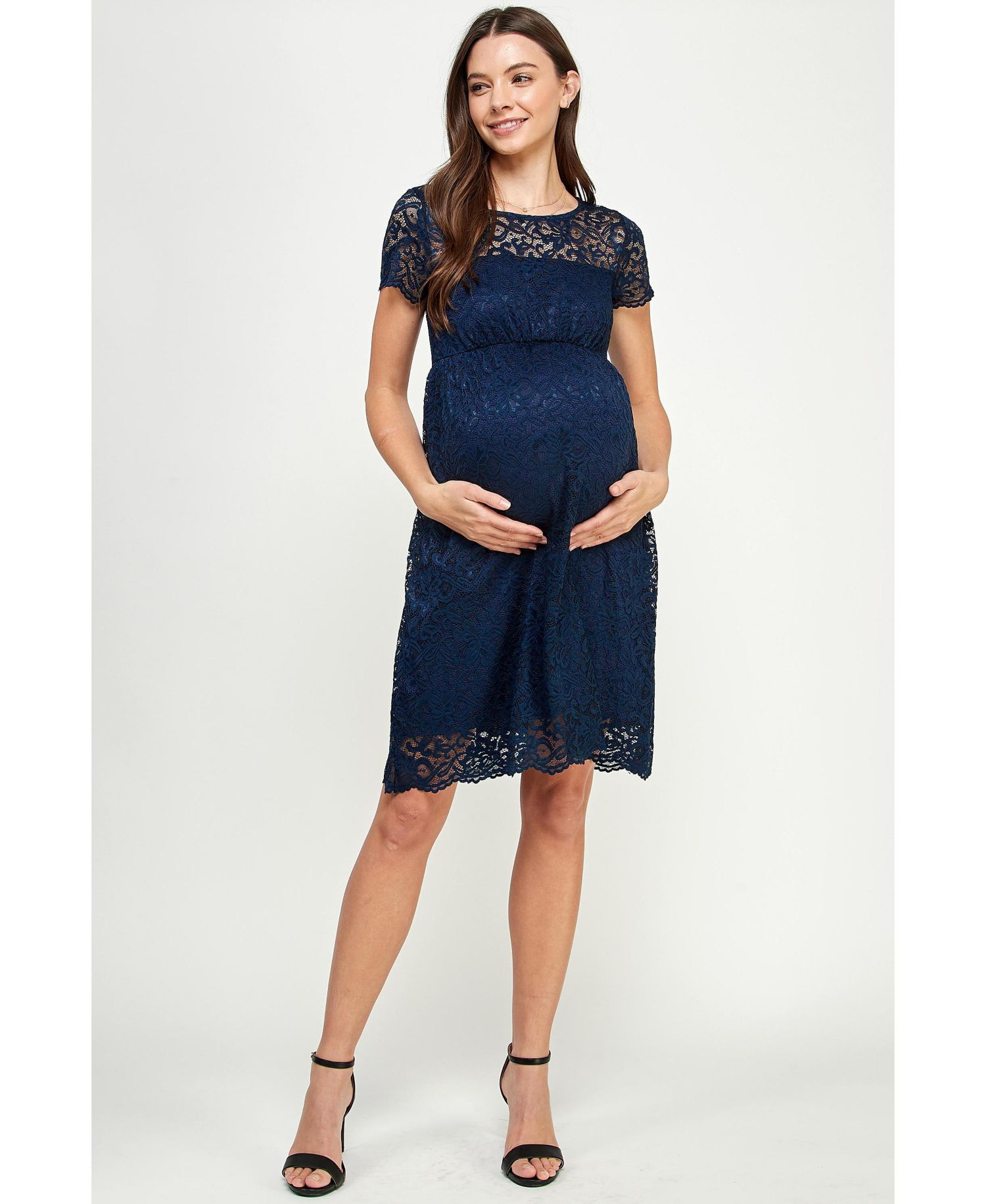 Women's Crew Neck Floral Lace Dress with Empire Waist