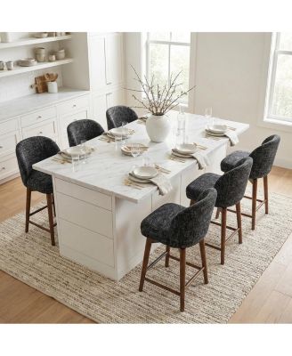 Walnut Wood Swivel Counter Height Stools Set of 6, Chenille, Armless