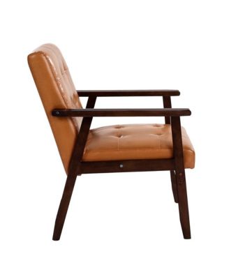 Mid Century Modern Accent Chair PU Leather Armchair with Solid Wood Frame