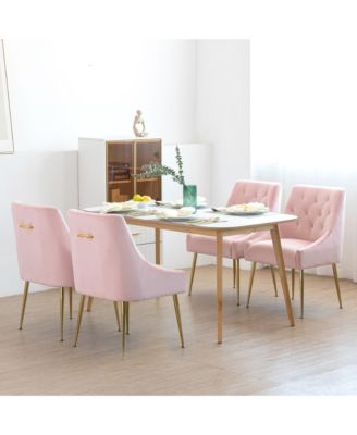 Velvet Upholstered Dining Chairs Set of 4, Mid Century Modern Kitchen Chairs with 5.12 inches Cushions and Back Pull Rod