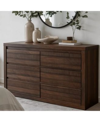 6 Drawer Modern Wooden Dresser with Handleless Design, Wide Storage Chest for Bedroom Living Room Entryway