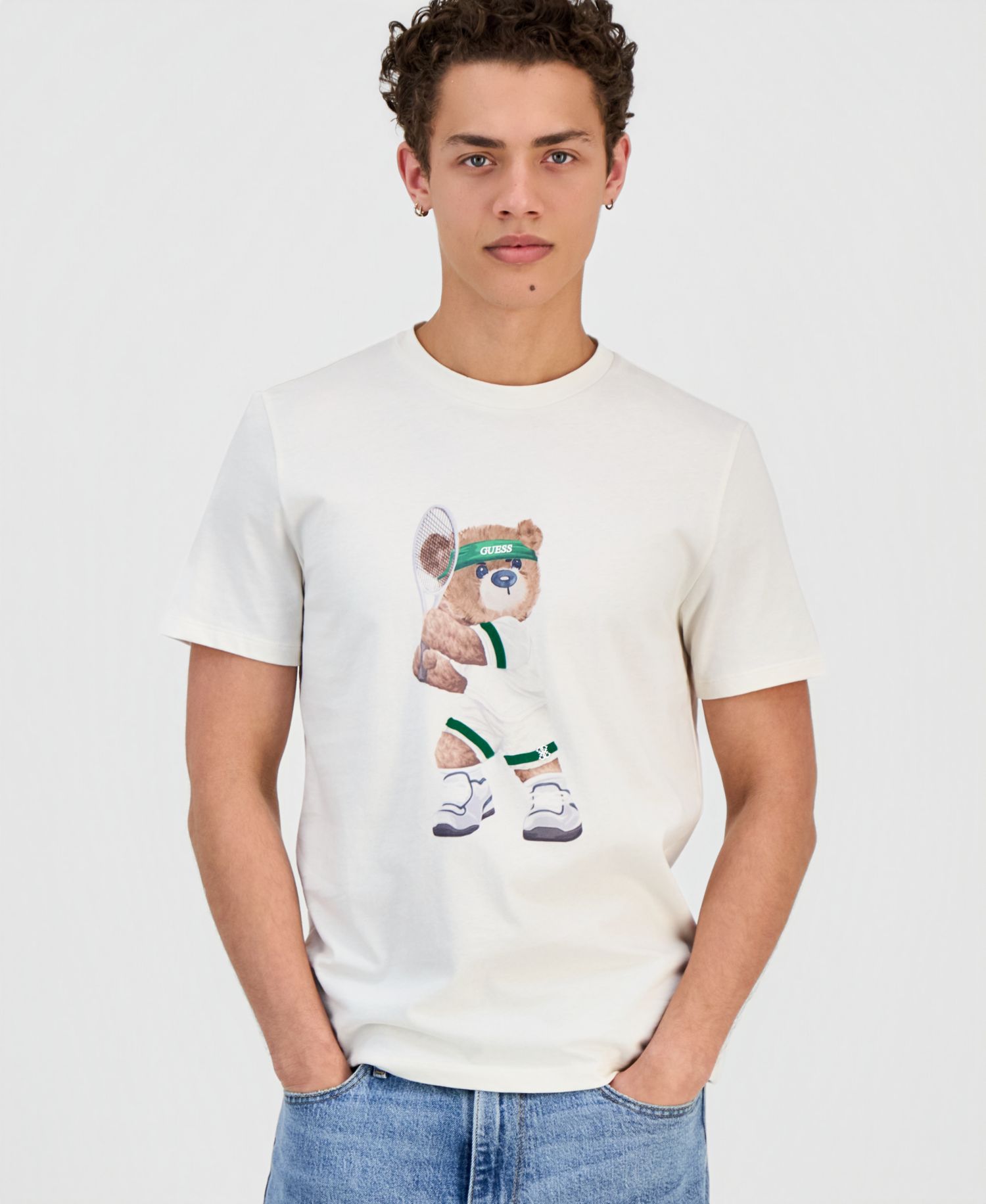 Men's Berry Tennis Bear Graphic T-Shirt
