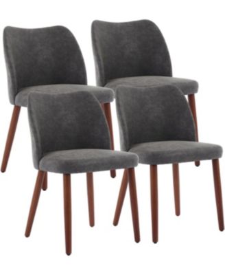 Dining Chair Set of 4, Linen Upholstered Dining Chair with Solid Wood Legs, Wing Backrest, Wooden Kitchen Chair
