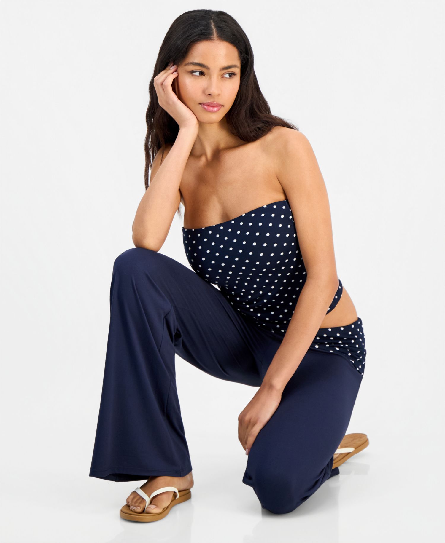 Juniors' Fold-Over Flare-Leg Pants