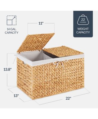 Large Storage Basket w/ Separate Lid, Washable Sectioned Liner Bag