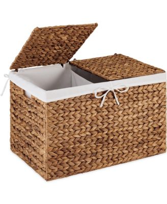 Large Storage Basket w/ Separate Lid, Washable Sectioned Liner Bag