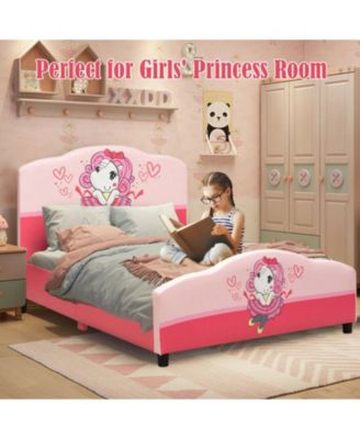 Upholstered Toddler Platform Bed with Playful Girl Pattern
