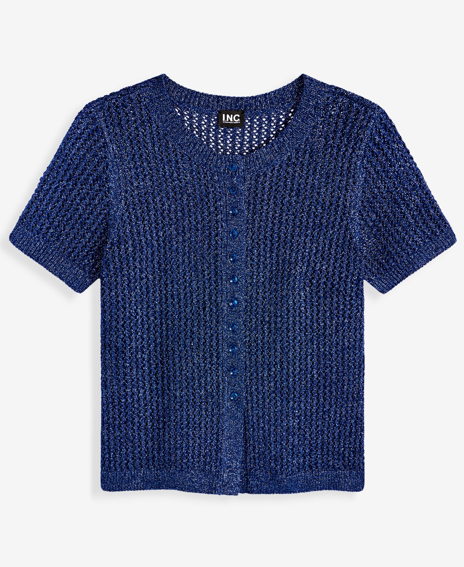 Women's Short-Sleeve Metallic Crochet Cardigan