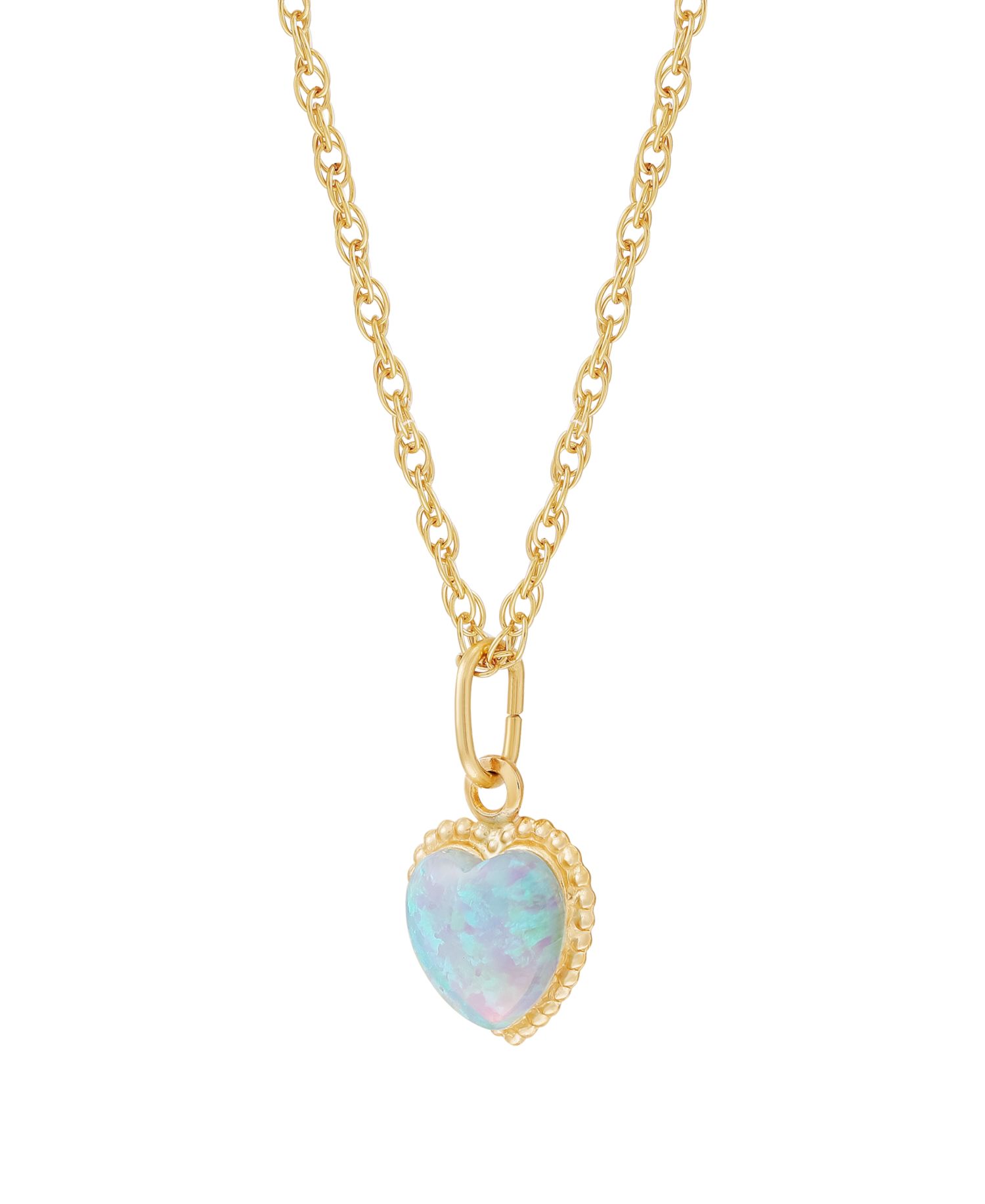 Lab-Grown White Opal (6mm) Heart Pendant Necklace in 10k Yellow Gold with Gold-Filled Chain (Also Available in Pink Opal & Blue Opal)