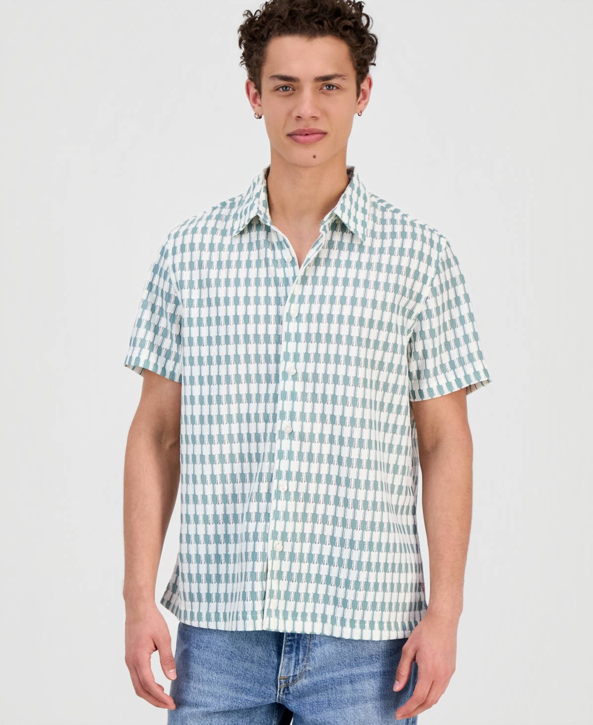 Guess Men's Woodland Jacquard Short-Sleeve Shirt