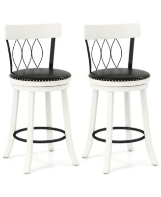Bar Stools Set of 2 Swivel Chairs with Footrest, Wooden Frame and Upholstered Seat
