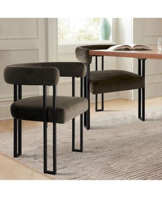 Velvet Dining Chairs Set of 2, Modern Armchairs, Metal Legs