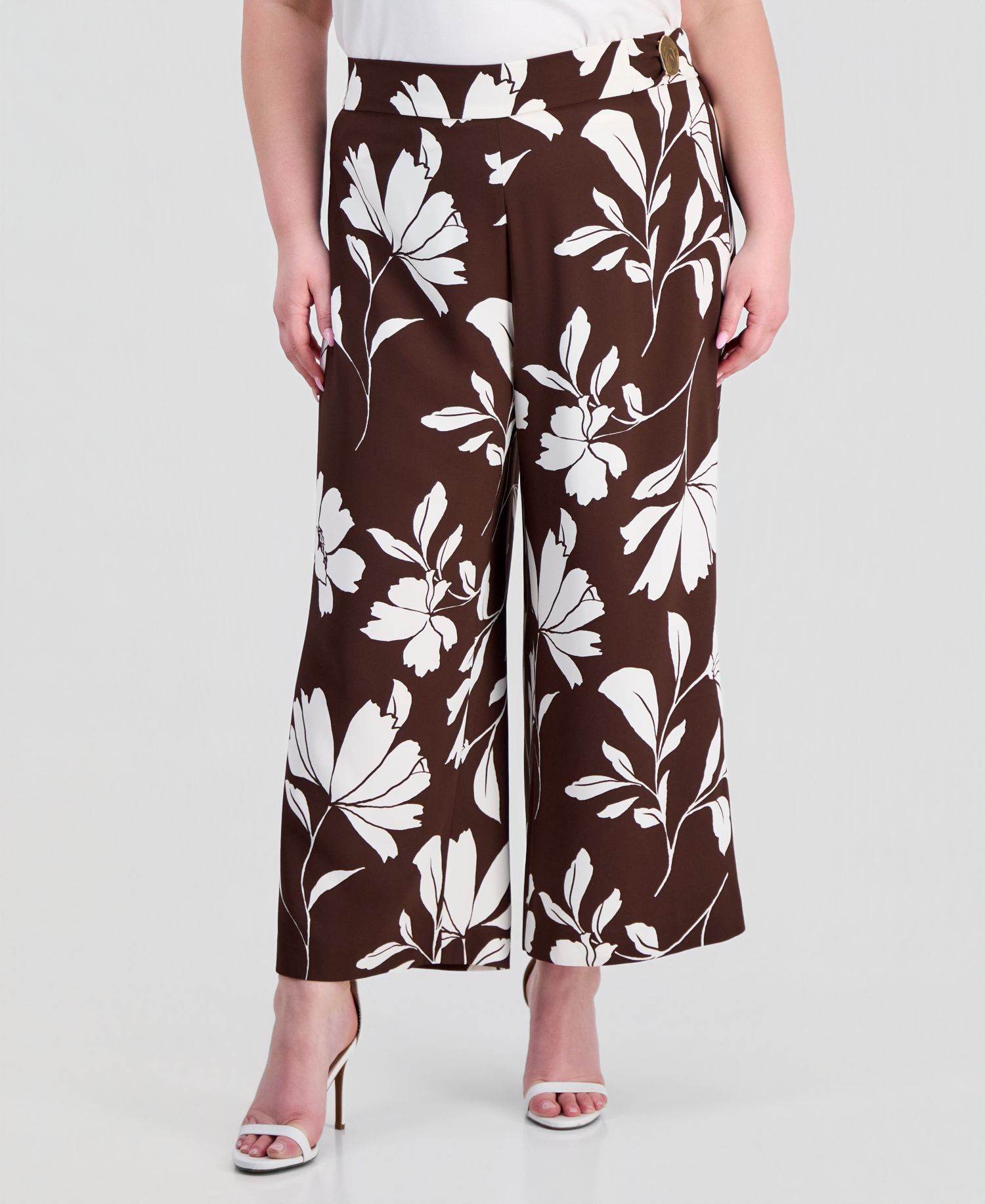 Plus Size Hardware Pull-On Crop Pants
