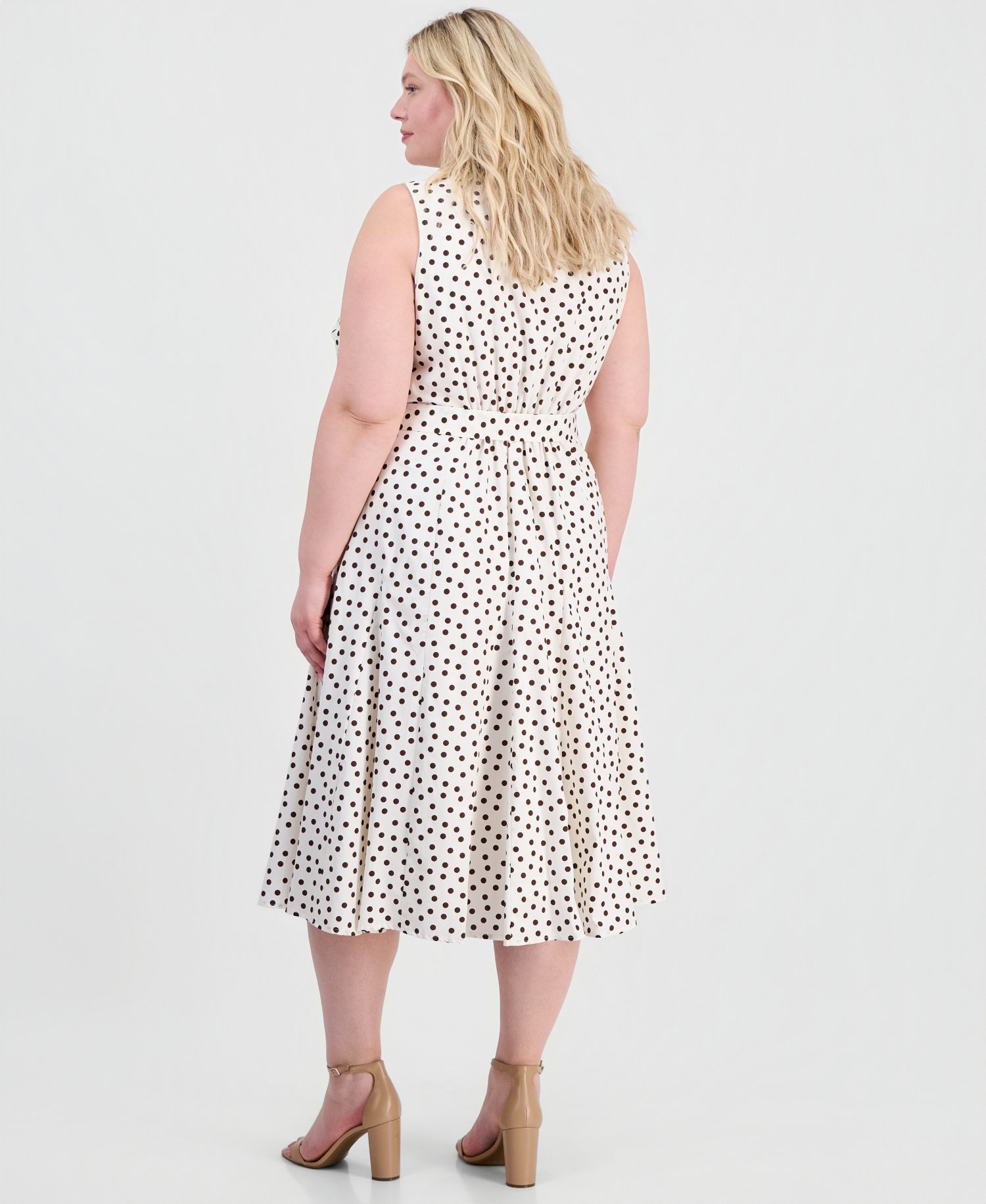 Plus Size Godet Sleeveless Midi Shirt Dress