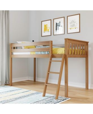 Twin Loft Bed, Solid Wood Loft Beds with Ladder for Kids, Pecan