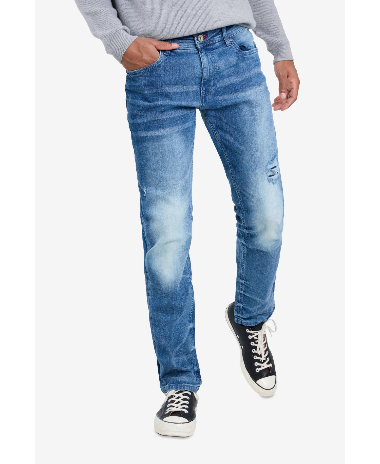 Men's Rip And Repair Neon Trims Slim Fit Stretch Jeans