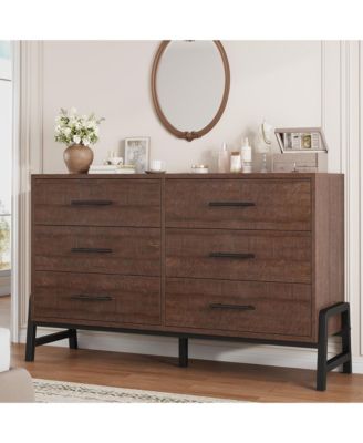 6 Dresser for Bedroom, 52 in Wide Drawer with Large Storage Space, Freestanding Wooden Closet Storage Dresser Chest