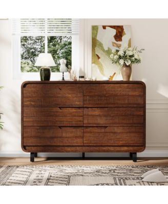 47" Wide 6 Drawer Wood Dresser with Handleless and Detachable Legs, Modern Storage Chest