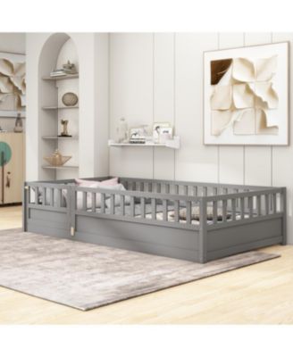 Montessori Floor Bed, with Fence and Open Door, Children's Floor Bed Frame, for Girls Boys