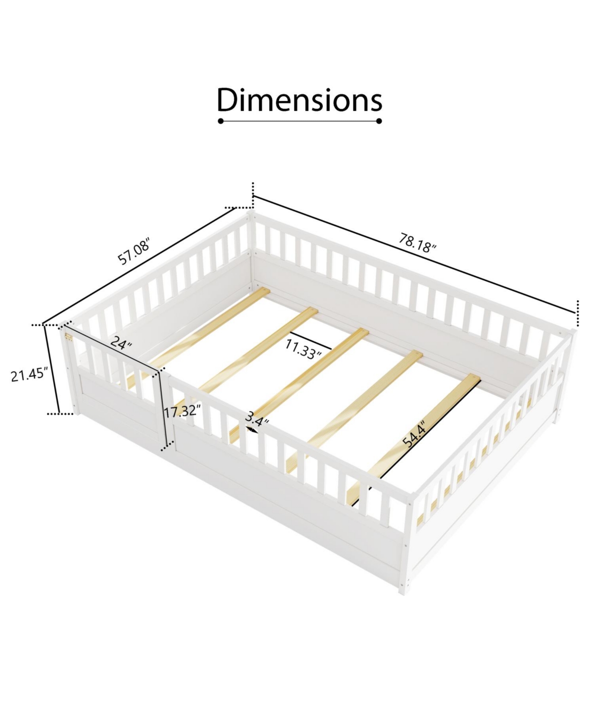 Rainsken Montessori Floor Bed, with Fence and Open Door, Children's Bed Frame