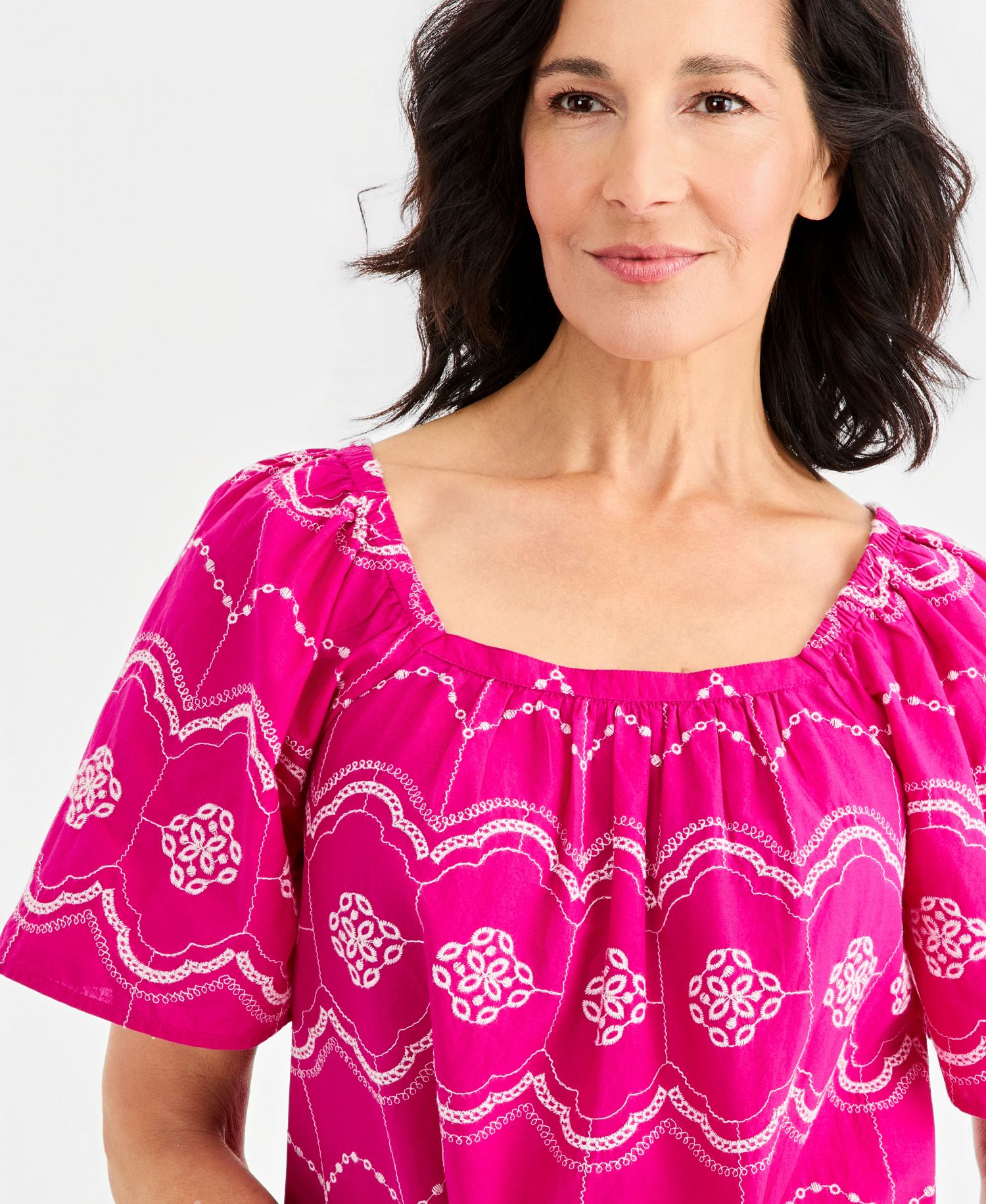 Women's Cotton Embroidered Square-Neck Top