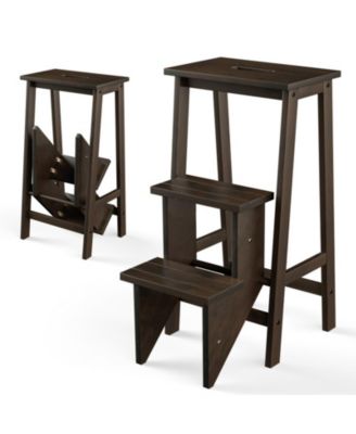 Rubber Wood 3-Tier Folding Step Stool Ladder with 200 lbs Capacity, 30