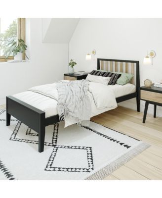 Scandinavian Twin Bed Frame, Solid Wood Platform Bed with Headboard