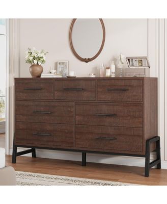 7 Dresser for Bedroom, Freestanding 52 in Wide Drawer Dresser with Storage, Wooden Closet Storage Chest