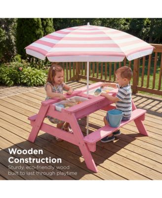 Kids 3-in-1 Outdoor Sand and Water Activity Picnic Table with Umbrella