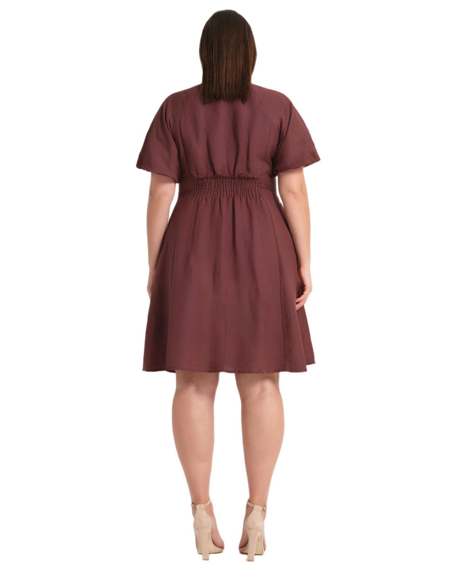 Women's Heather Linen Zip-Front Fit Flare Mini Dress