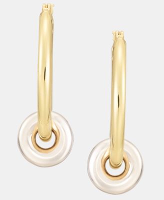 Puffy Rondelle Bead Charm Hoop Earrings 