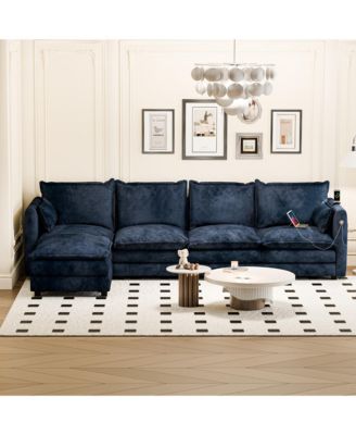 Modular Sectional Sofa L Shaped Couch, 4 Seat Sofa Set with Ottoman and Pillows, Chenille Fabric