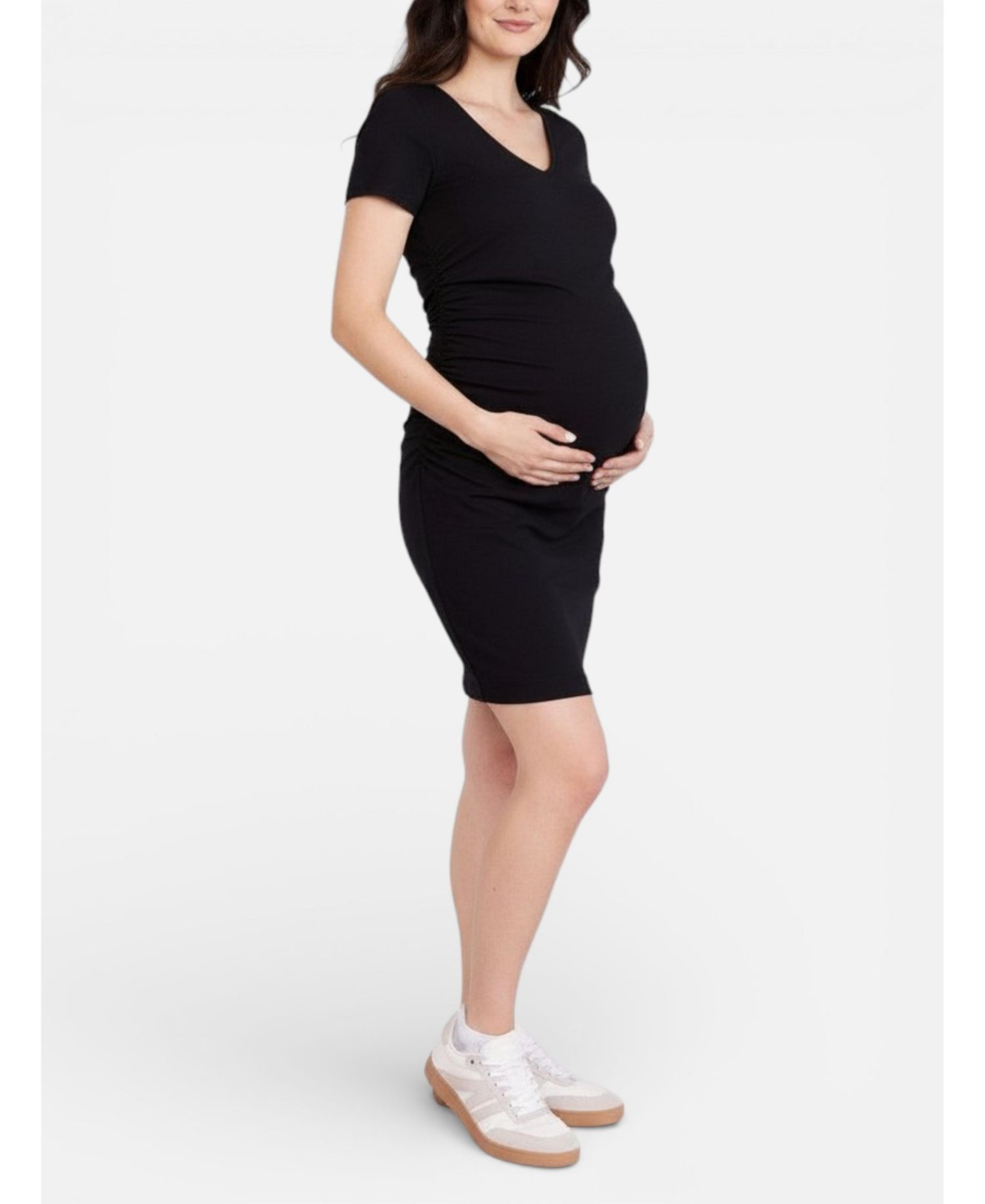 Women's Motherhood V-Neck Short Sleeve Side Ruched Bodycon Mini Dress
