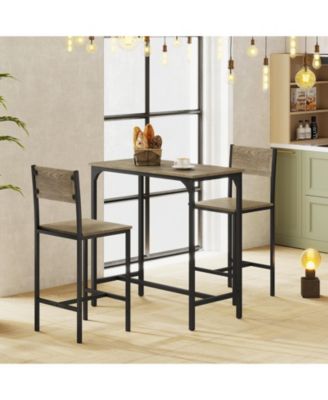 Small Space Bar Dining Set 3 Piece with Backrest and Footrest Design