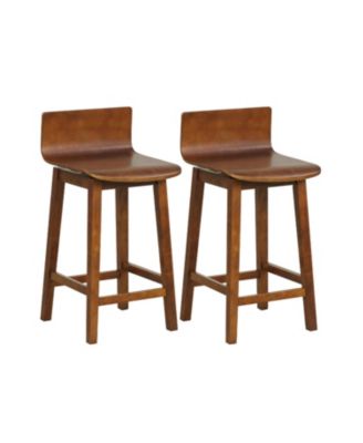 Counter Height Swivel Bar Stools Set of 2, Wooden Frame with Low Back and Rubber Wood Legs