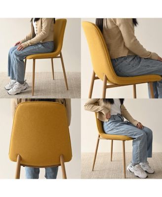 Linen Upholstered Kitchen and Dining Chairs Set of 4, Wood-Look Legs