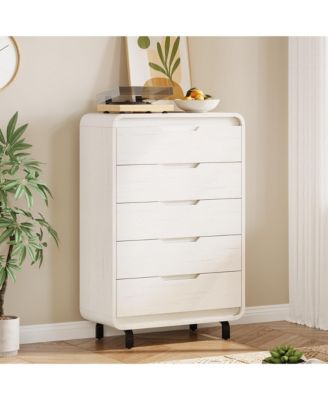 48" Tall 5 Drawer Wood Dresser with Handleless and Detachable Legs, Modern Storage Chest