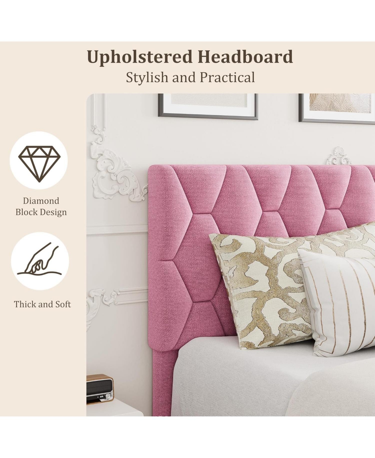 gaomon Upholstered Platform Bed Frame with Adjustable Headboard and Wooden Slat Support