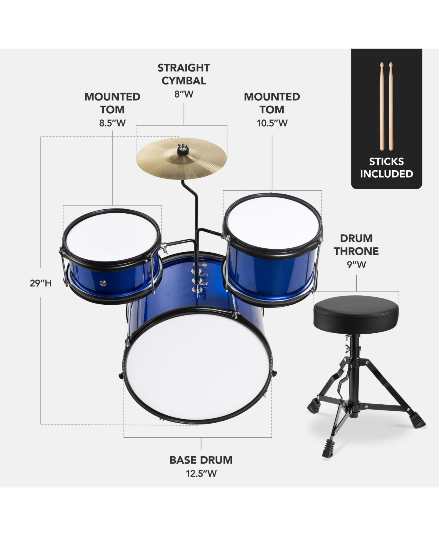 Детские игрушки Best Choice Products Beginner 3-Piece Drum Set, Ages 3+, цвет: Синий / Чёрный — фото 2