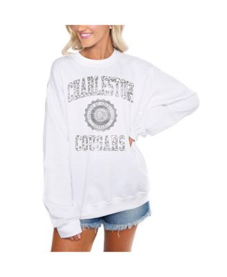 Women's White Charleston Cougars Trendspotter Perfect Crewneck Pullover Lightweight Sweatshirt
