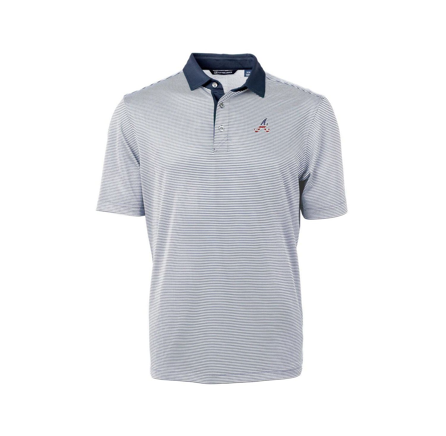 Men's Navy Atlanta Braves Americana Logo Virtue Eco Pique Stripe Polo Shirt