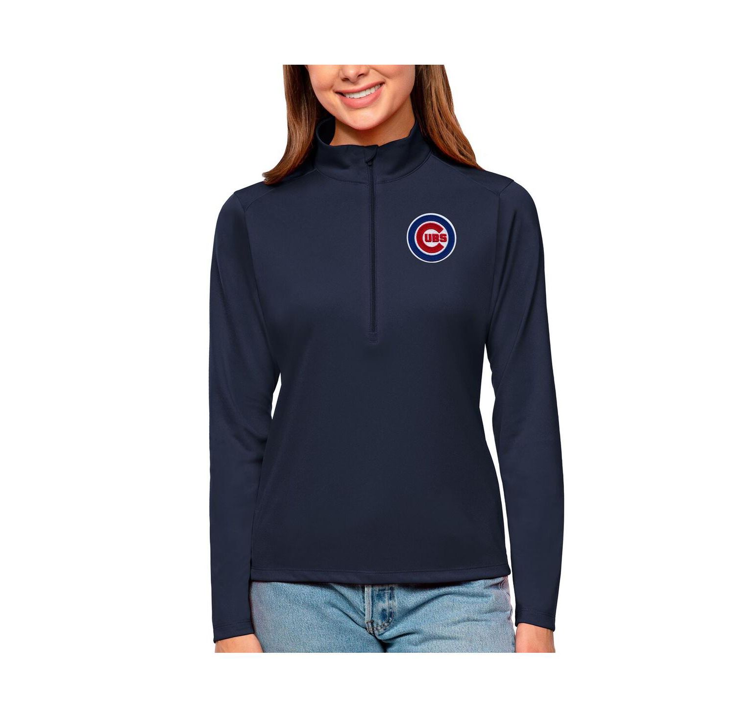 Women's Navy Chicago Cubs Tribute Quarter-Zip Pullover Top