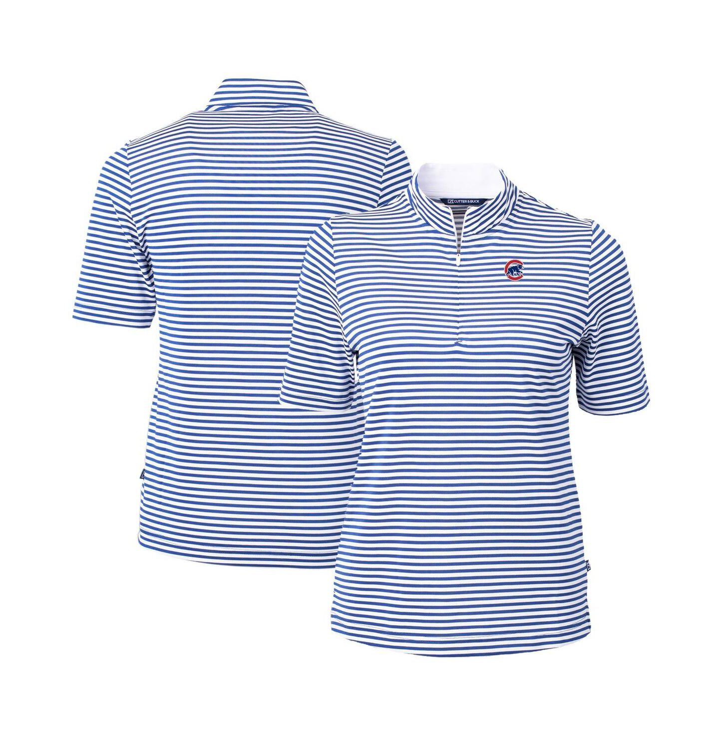 Женский топ Cutter & Buck Blue Chicago Cubs Virtue Eco Pique Stripe — фото 1